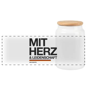 Deutschland - Weltmeister mit Herz & Leidenschaft - Panorama Keksdose mit Holzdeckel - Weiß - Vorne