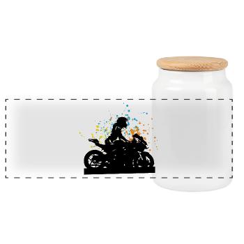 Mädchen Motorradfahrerin Geschenk - Panorama Keksdose mit Holzdeckel - Weiß - Vorne