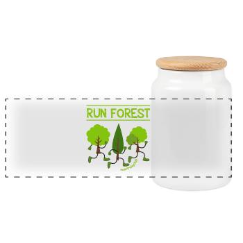 Führen Sie Forest Run Earth Day 2018 aus - Panorama Keksdose mit Holzdeckel - Weiß - Vorne
