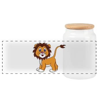 Baby Lion - Panoramic Cookie Jar with Wooden Lid - white - Front
