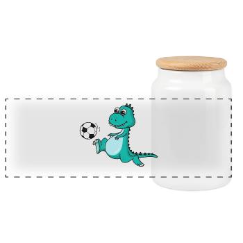 Dino football doux-cadeau pour enfant - Boîte à biscuits avec couvercle en bois - blanc - Devant