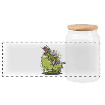 Cat Tyrannosaurus T-Rex gift birthday - Panoramic Cookie Jar with Wooden Lid - white - Front