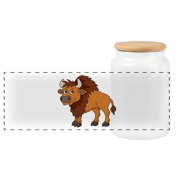 Bison buffalo - Panoramic Cookie Jar with Wooden Lid - white - Front