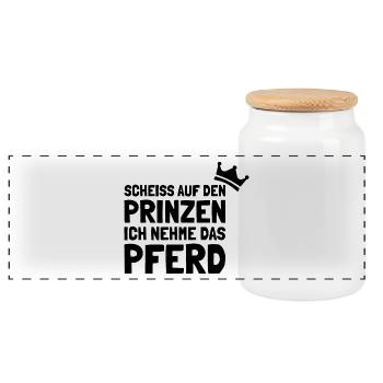 Pferde Scheiss auf den Prinz ich nehme das Pferd - Panorama Keksdose mit Holzdeckel - Weiß - Vorne