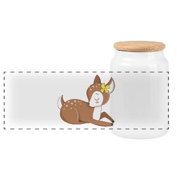 Animal baby fawn - Panoramic Cookie Jar with Wooden Lid - white - Front