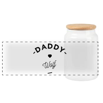 Daddy wolf - Panoramic Cookie Jar with Wooden Lid - white - Front