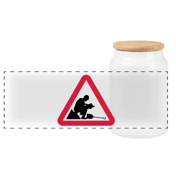 Warning: Lazy Worker - Panoramic Cookie Jar with Wooden Lid - white - Front