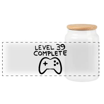 Level 39 completed 39th birthday - Panoramic Cookie Jar with Wooden Lid - white - Front