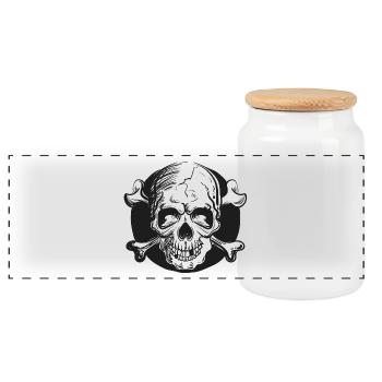 Totenkopf - Panorama Keksdose mit Holzdeckel - Weiß - Vorne