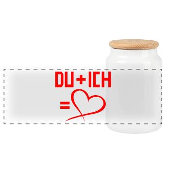Du plus Ich gleich Herz Liebe Romantisch - Panorama Keksdose mit Holzdeckel - Weiß - Vorne