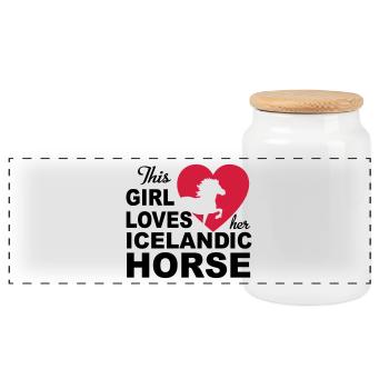 Icelandic horse - Panoramic Cookie Jar with Wooden Lid - white - Front
