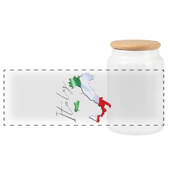 Italy flag on the map of Italy EN - Panoramic Cookie Jar with Wooden Lid - white - Front