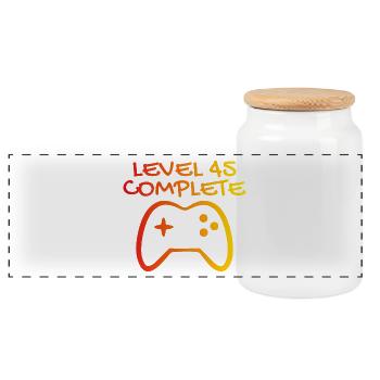 45th Birthday Level 45 Complete - Panoramic Cookie Jar with Wooden Lid - white - Front