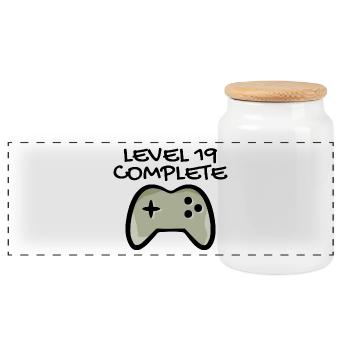 19 Birthday - Level 19 Complete - Gamer 19 years - Panoramic Cookie Jar with Wooden Lid - white - Front