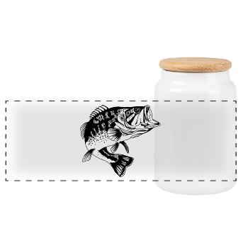 Bass Fishing, Fisherman Gift Fishing Lover, Fishes - Panoramic Cookie Jar with Wooden Lid - white - Front