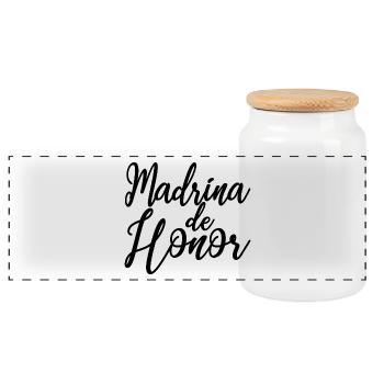 Madrina de Honor Bridesmaid Wedding Team Bride - Panoramic Cookie Jar with Wooden Lid - white - Front