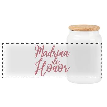 Madrina de Honor Bridesmaid Wedding Team Bride - Panoramic Cookie Jar with Wooden Lid - white - Front