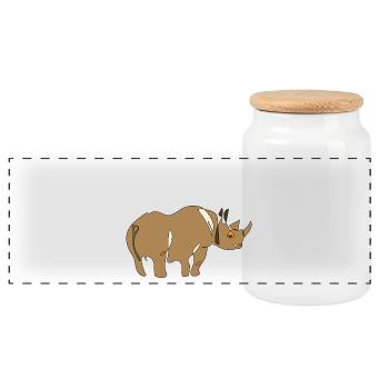 Rhinoceros with horn - Panoramic Cookie Jar with Wooden Lid - white - Front