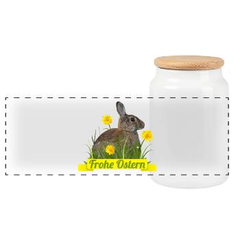 Frohe Ostern Osterhase - Panorama Keksdose mit Holzdeckel - Weiß - Vorne