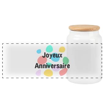 ANNIVERSARY. HAPPY BIRTHDAY. HAPPY BIRTHDAY. - Panoramic Cookie Jar with Wooden Lid - white - Front