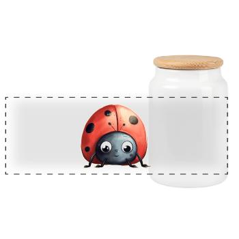 Ladybird - Panoramic Cookie Jar with Wooden Lid - white - Front