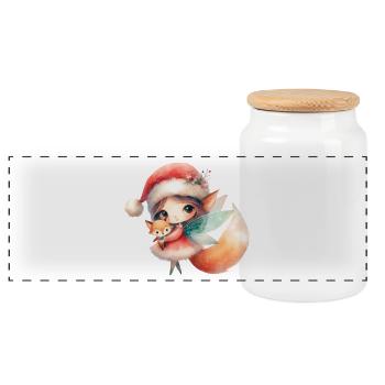 Cute Christmas elven girl with fox baby - Panoramic Cookie Jar with Wooden Lid - white - Front