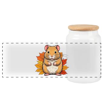 Halloween hamster / Autumn mouse - Panoramic Cookie Jar with Wooden Lid - white - Front