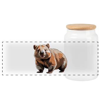 Wombat - Cute Animal Design - Panoramic Cookie Jar with Wooden Lid - white - Front