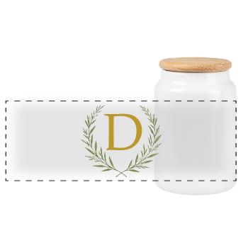 D Monogram, Eucalyptus Wreath, Personalizable - Panoramic Cookie Jar with Wooden Lid - white - Front