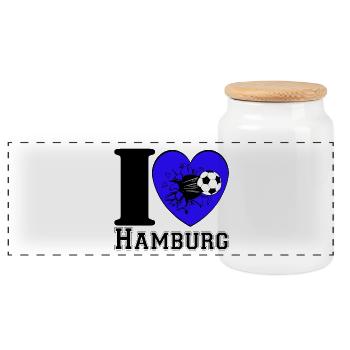 Hamburg , Tradition , Football Heart ,Hamburg (25) - Panoramic Cookie Jar with Wooden Lid - white - Front