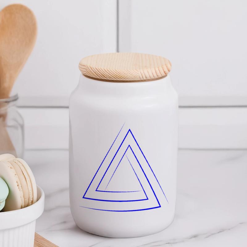 Geometric triangular nesting Panoramic Cookie Jar with Wooden Lid