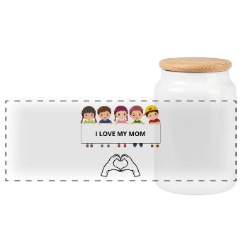 I Love My Mom – Kinderporträts - Panorama Keksdose mit Holzdeckel - Weiß - Vorne