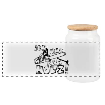 Motorsäge , Kaminholz , Brennholz Holz (25) - Panorama Keksdose mit Holzdeckel - Weiß - Vorne