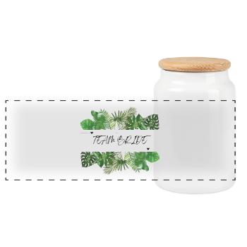 Team Bride Green Palm Leaves - Panoramic Cookie Jar with Wooden Lid - white - Front