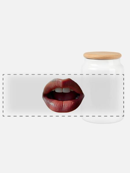 Nahe Lippen: Kuss-Motiv - Panorama Keksdose mit Holzdeckel - Weiß