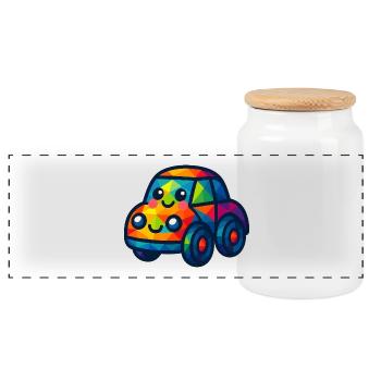 WPAP Polygon Kawaii Style Baby Toy Car - Panoramic Cookie Jar with Wooden Lid - white - Front