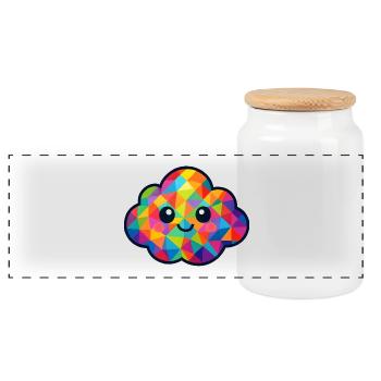 WPAP Polygon Kawaii Style Baby Cloud - Panoramic Cookie Jar with Wooden Lid - white - Front