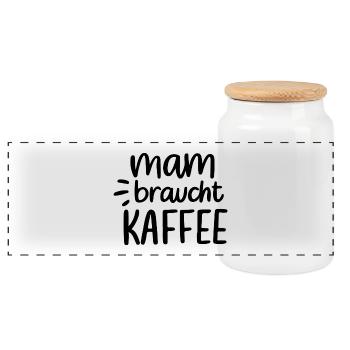 mam braucht kaffee Morgenmuffel - Panorama Keksdose mit Holzdeckel - Weiß - Vorne