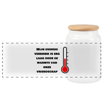 Low energy consumption through friendship - Panoramic Cookie Jar with Wooden Lid - white - Front