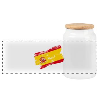 Spanien Flagge – Modernes Pinselstrich Design - Panorama Keksdose mit Holzdeckel - Weiß - Vorne