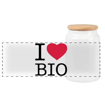 I LOVE BIO - Panoramic Cookie Jar with Wooden Lid - white - Front