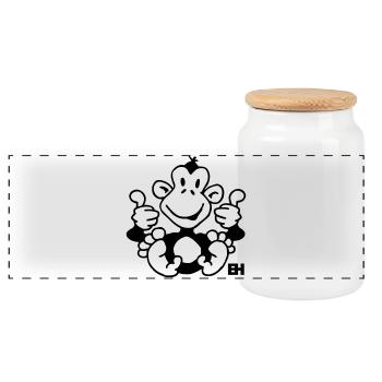 Thumbs Up Monkey Design - Panoramic Cookie Jar with Wooden Lid - white - Front