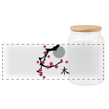Kirsch Blüte-Cherry blossoms - Panorama Keksdose mit Holzdeckel - Weiß - Vorne