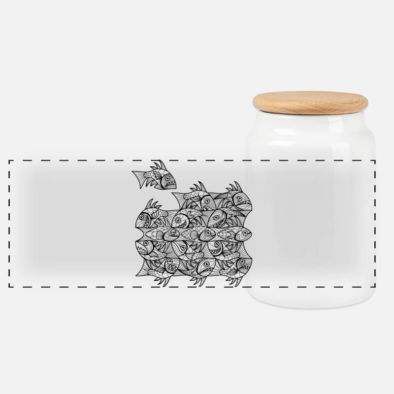 Escher Fish - Panorama Keksdose mit Holzdeckel - Weiß