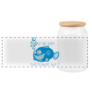 like a fish in water - Panoramic Cookie Jar with Wooden Lid - white - Front