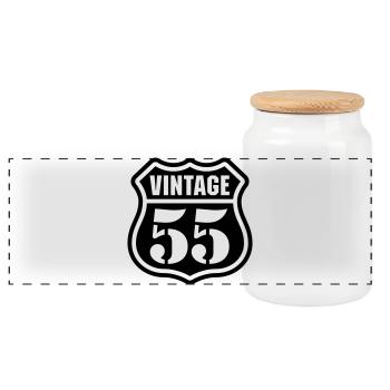 Vintage 55 - Panoramic Cookie Jar with Wooden Lid - white - Front
