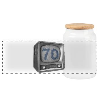 Anniversaire - 70 ans - TV - Boîte à biscuits avec couvercle en bois - blanc - Devant