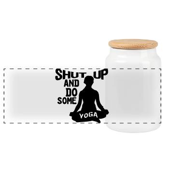 Shut up and do some Yoga - Panoramic Cookie Jar with Wooden Lid - white - Front
