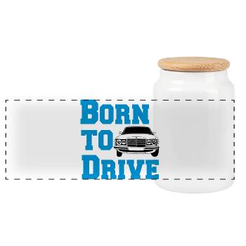 MB W123 , Born to drive ...(25) - Panorama Keksdose mit Holzdeckel - Weiß - Vorne
