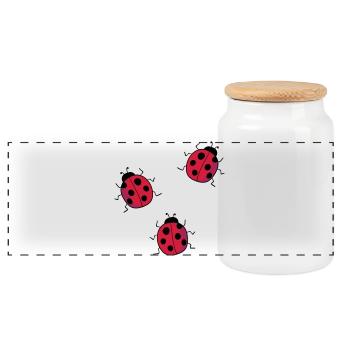 ladybug - Panoramic Cookie Jar with Wooden Lid - white - Front